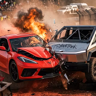 Corvette Stingray 2020 crashing into Tesla Cybertruck