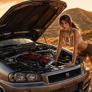 Lara Croft Enhanced Picture Nissan R34  WALLPAPER 