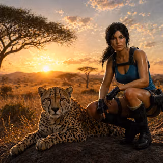 Lara Croft Savannah Picture With The Cheetah WALLPAPER HD