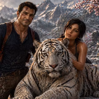 Nathan Drake, Lara Croft and a white tiger JAPAN , WALLPAPER HD