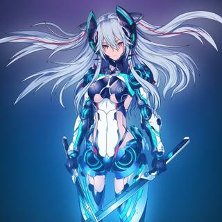 Mecha Girl White Hair Swords Anime