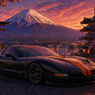 Corvette Japan Settings Mountain Fuji - WALLPAPER HD 