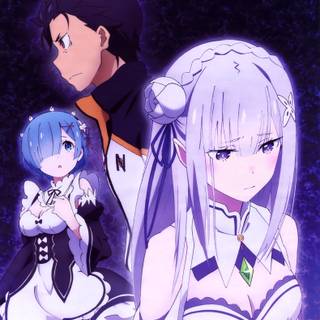 Rem and Subaru and Emilia wallpaper from Re.zero 