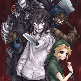 Jeff the killer, Eyeless Jack, Laughing Jack, Ben Drowned, Slenderman, dk who the last person is