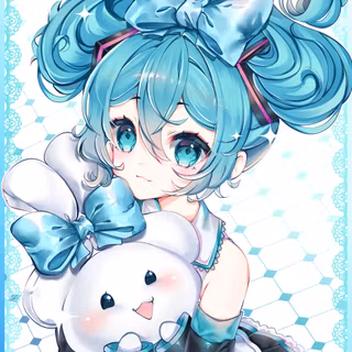 Little cute miku with panda plushie