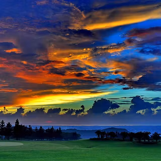 dramatic sunset golf course