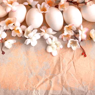 Easter background with Easter eggs with spring flowers