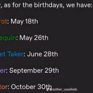 all there birthday's!!