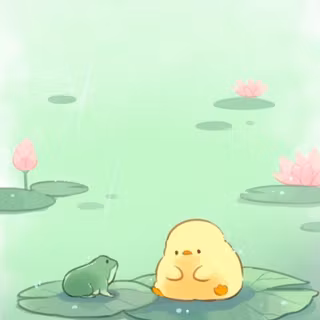 Chick and frog-cute