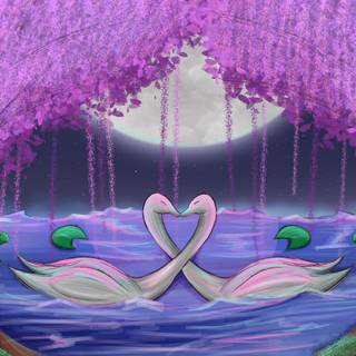 Heart Swans in Moonlight