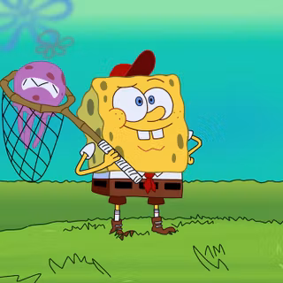 Young SpongeBob caught his First Jellyfish