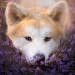 Akita with flowers