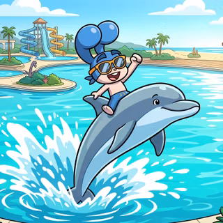 Stumpy riding a Dolphin | Super Duper Bunny League™ Desktop Wallpaper (2K)