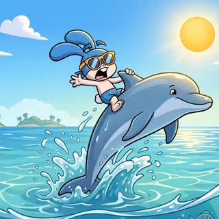Stumpy riding a Dolphin [2] | Super Duper Bunny League™ Desktop Wallpaper (2K)