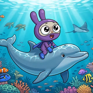 Middy riding a Dolphin | Super Duper Bunny League™ Desktop Wallpaper (2K)