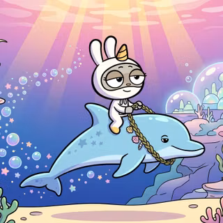 Middy riding a Dolphin | Super Duper Bunny League™ Desktop Wallpaper (2K)
