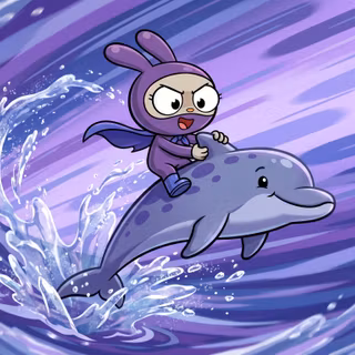 Middy riding a Dolphin | Super Duper Bunny League™ Desktop Wallpaper (2K)