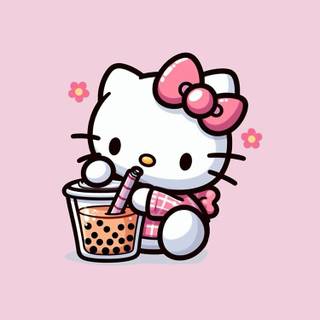 Cute Hello Kitty Drinking Boba