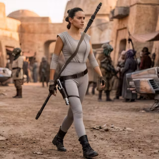 Rey Walking In Mos Eisley