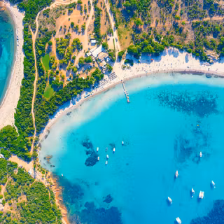 Aerial of Rondinara Beach, Corsica Island, France