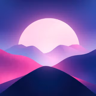 Minimalist Sunrise Purple Mountains And A Glowing White Moon