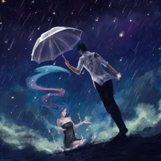Couple Under Stars In The Rain