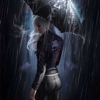 A Punk Girl Standing Alone In The Storm