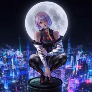 Lucy Cyberpunk Edgerunners Under Full Moon