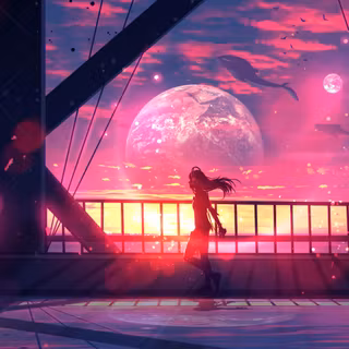 Girl Walking With Headphones Anime Digital Art