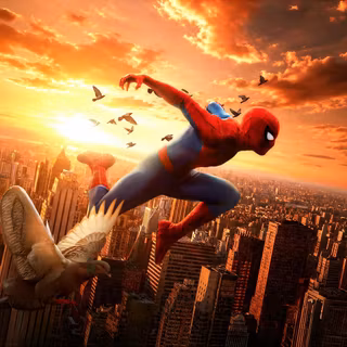Spider Man Flying Over New York