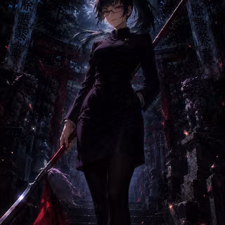 Maki Zenin Moonlit Shrine 4K Wallpaper | Jujutsu Kaisen