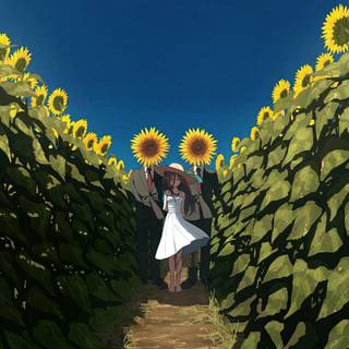 Anime Girl in Sunflower Field Artwork