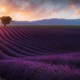 Beautiful Lavender Fields At Sunset