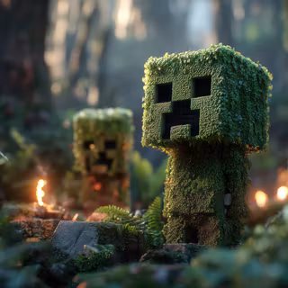 Minecraft Creepers Covered In Moss In Forest