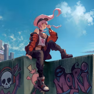 Anime Girl On City Rooftop