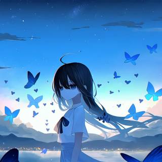 Anime Girl Surrounded By Butterflies