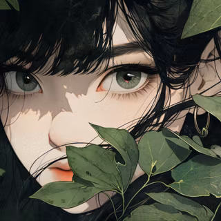 Brunette Girl With Green Eyes Hidden Among Green Leaves