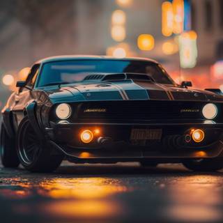 Classic Muscle Car In Urban Twilight