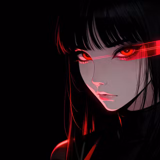 Dark Aesthetic Cat Eye Makeup Girl Portrait Illustration