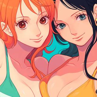 Nico Robinand  Nami in bikinis wallpaper one piece 
