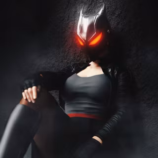 Mysterious Masked Girl With Glowing Red Eyes And Mask