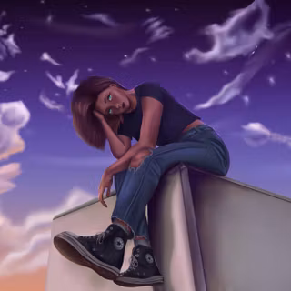 Girl Sitting Under Purple Sky