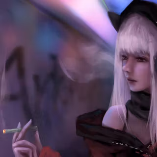 Anime Girl Smoking And Listening Music
