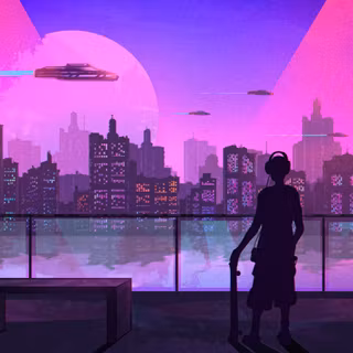 Sci Fi Night City Skateboarder Silhouette