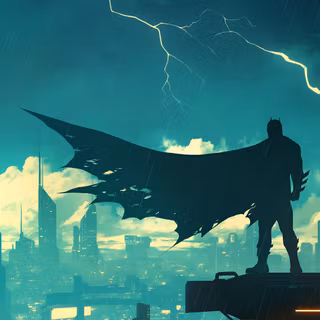 Batman Gotham Rainy Rooftop Silhouette