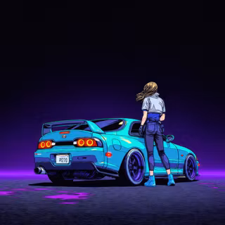 Girl Outside Her Toyota Supra Car