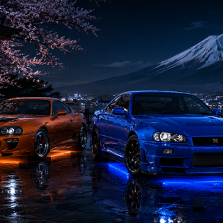 Night Time Japan Culture, Cars - Nissan & Toyota Supra Wallpaper ULTRA HD 4K