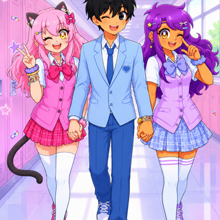Ramiro Aphmau And Kawaii Chan Are Happy Love Together Walking In The Hallway Of School