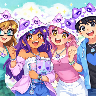 Ramiro And Aphmau And Her Friends Are Happy Having Fun Wearing Hats And Necklaces