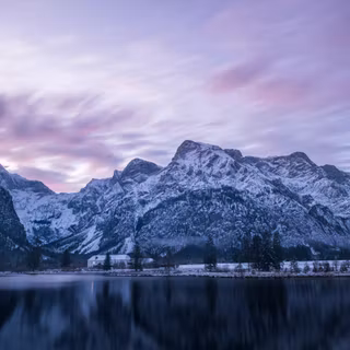 Snowy Mountain Lake Purple Sunset